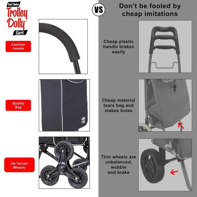 Alt view image 4 of 6 - Trolley Dolly Sport Stair Climber Foldable Grocery Cart on Wheels Multi Use Rolling Cart with Removable Bag, Hand Truck Dolly Function, and Stair Climbing Wheels, Black