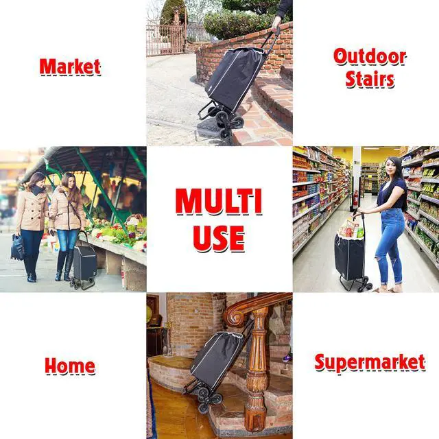Alt view image 5 of 6 - Trolley Dolly Sport Stair Climber Foldable Grocery Cart on Wheels Multi Use Rolling Cart with Removable Bag, Hand Truck Dolly Function, and Stair Climbing Wheels, Black