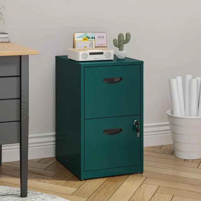 Alt view image 7 of 7 - 2 Drawer File Cabinet with Lock, Metal File Cabinet for Home Office | Under Desk Small Filing Cabinet, Printer Stand, Office File Cabinets for Letters and File Boxes, Assembly Required, Green