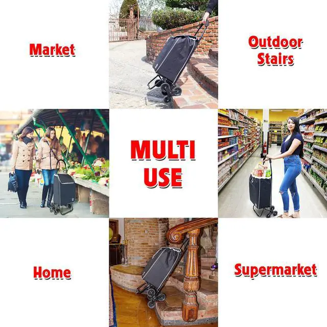 Alt view image 6 of 6 - Trolley Dolly Sport Stair Climber Foldable Grocery Cart on Wheels Multi Use Rolling Cart with Removable Bag, Hand Truck Dolly Function, and Stair Climbing Wheels, Black