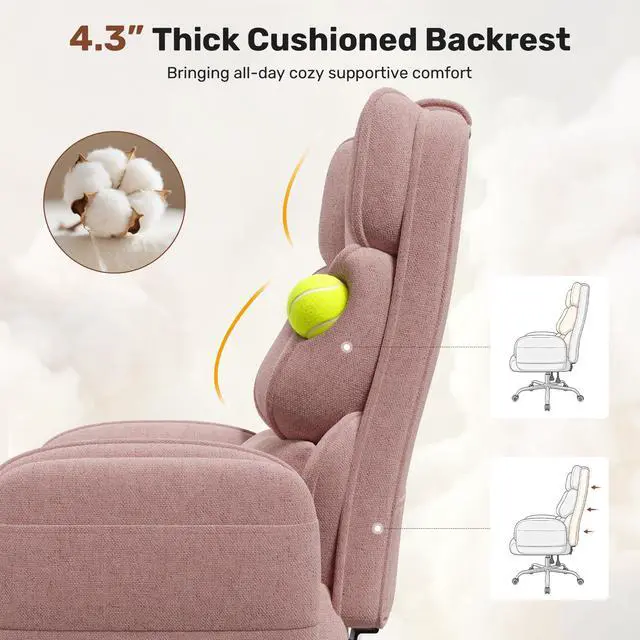 Alt view image 6 of 7 - Big and Tall Office Chair, Flip Armrests with Side Pockets, Comfy Criss Cross Office Chair with Extra-Wide Plush Seat, 150° Reclining Executive Office Chair, Chenille Upholstery, Pink