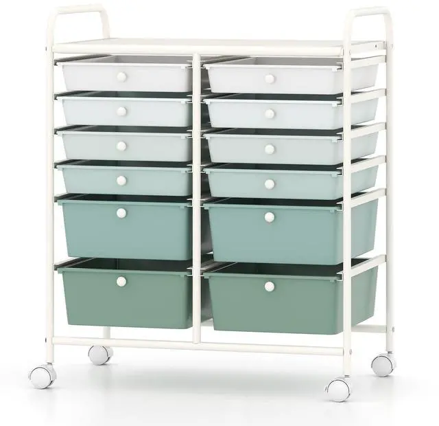 Main image of 12 Drawer Rolling Storage Cart, Utility Cart w/Wheels for Paper Tool Makeup, Art Supplies Craft Organizers for Home Teacher Office School Classroom, Mobile Drawer Carts (Gradient Green)
