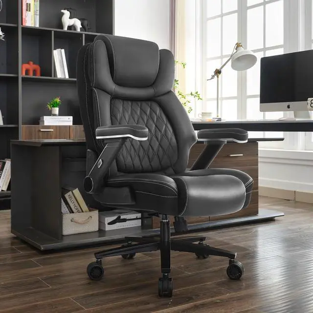Alt view image 2 of 7 - Big and Tall Office Chair, 650lbs Capacity Wide Office Chair for Heavy People, Ergonomic High Back Office Chair with Upgraded Quiet Rubber Wheel, 5D Flip Arms