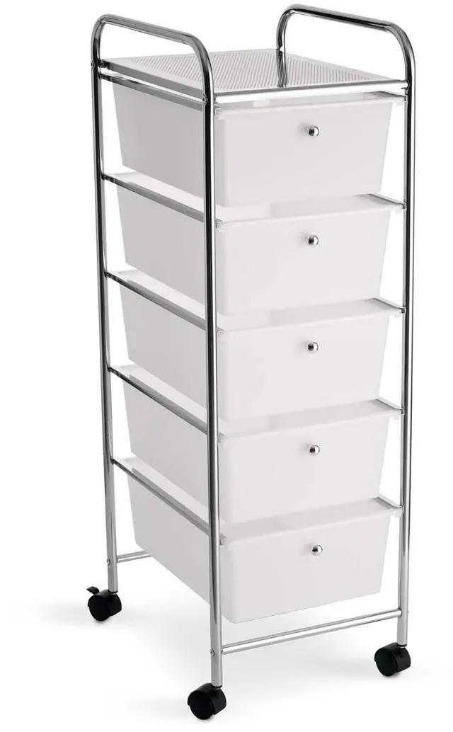 Main image of 5 Drawer Clear Rolling Cart - Mobile Organizer with Removable Drawers, Swivel & Locking Casters, Durable Tubular Frame - 1 Set