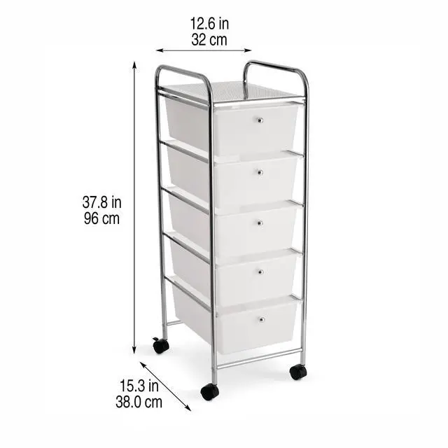 Alt view image 3 of 6 - 5 Drawer Clear Rolling Cart - Mobile Organizer with Removable Drawers, Swivel & Locking Casters, Durable Tubular Frame - 1 Set