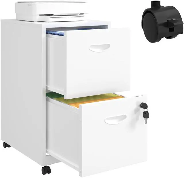 Main image of 2 Drawer File Cabinet with Lock, Metal Filing Cabinets with Wheels | Rolling File Cabinets for Home Office, Office File Cabinet, for Holding Letters and File Boxes, Assembly Required, White
