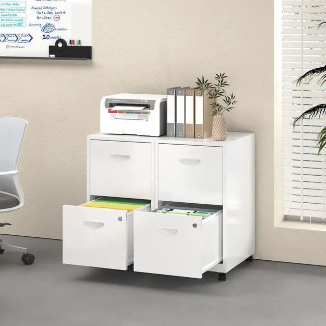 Alt view image 2 of 7 - 2 Drawer File Cabinet with Lock, Metal Filing Cabinets with Wheels | Rolling File Cabinets for Home Office, Office File Cabinet, for Holding Letters and File Boxes, Assembly Required, White