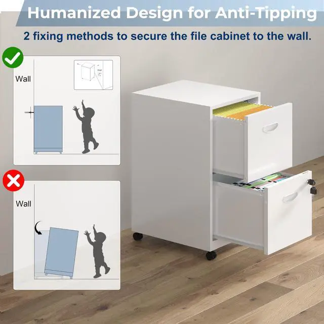 Alt view image 7 of 7 - 2 Drawer File Cabinet with Lock, Metal Filing Cabinets with Wheels | Rolling File Cabinets for Home Office, Office File Cabinet, for Holding Letters and File Boxes, Assembly Required, White