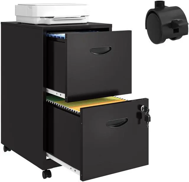 Main image of 2 Drawer File Cabinet with Lock, Metal Filing Cabinets with Wheels | Rolling File Cabinets for Home Office, Office File Cabinet, for Holding Letters and File Boxes, Assembly Required, Black