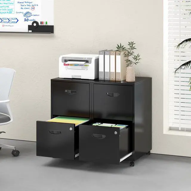 Alt view image 2 of 6 - 2 Drawer File Cabinet with Lock, Metal Filing Cabinets with Wheels | Rolling File Cabinets for Home Office, Office File Cabinet, for Holding Letters and File Boxes, Assembly Required, Black