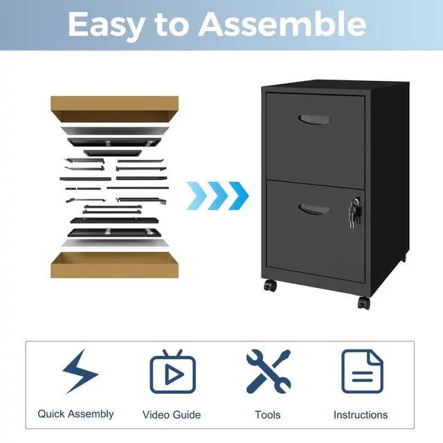 Alt view image 6 of 6 - 2 Drawer File Cabinet with Lock, Metal Filing Cabinets with Wheels | Rolling File Cabinets for Home Office, Office File Cabinet, for Holding Letters and File Boxes, Assembly Required, Black