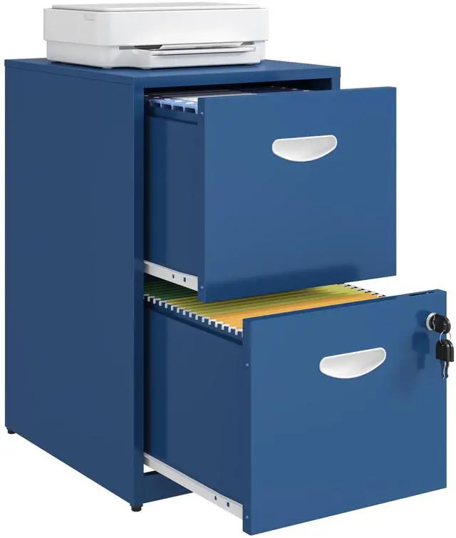 Main image of 2 Drawer File Cabinet with Lock, Metal Filing Cabinet for Office | Small Filing Cabinet Under Desk Storage, Printer Stand, for Letters and File Boxes, Assembly Required, Blue