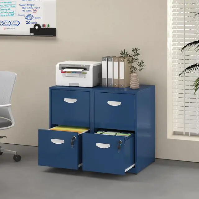 Alt view image 2 of 7 - 2 Drawer File Cabinet with Lock, Metal Filing Cabinet for Office | Small Filing Cabinet Under Desk Storage, Printer Stand, for Letters and File Boxes, Assembly Required, Blue