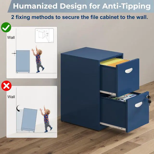 Alt view image 4 of 7 - 2 Drawer File Cabinet with Lock, Metal Filing Cabinet for Office | Small Filing Cabinet Under Desk Storage, Printer Stand, for Letters and File Boxes, Assembly Required, Blue