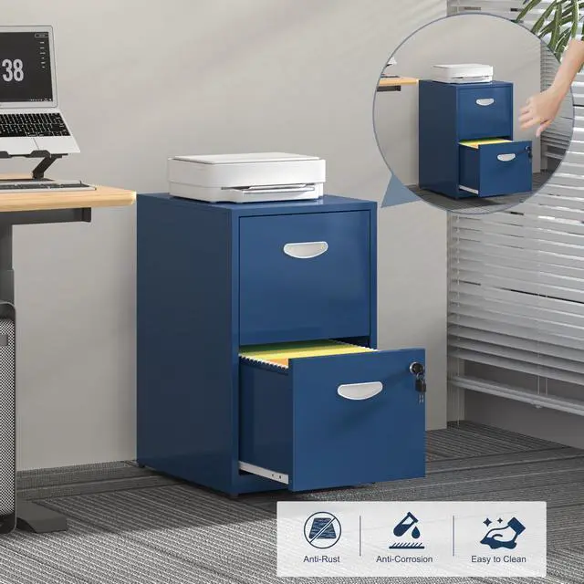 Alt view image 5 of 7 - 2 Drawer File Cabinet with Lock, Metal Filing Cabinet for Office | Small Filing Cabinet Under Desk Storage, Printer Stand, for Letters and File Boxes, Assembly Required, Blue