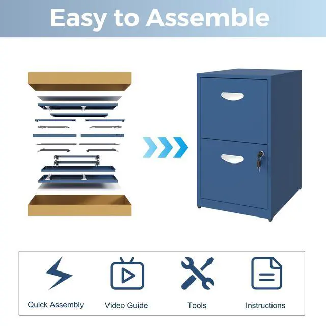 Alt view image 7 of 7 - 2 Drawer File Cabinet with Lock, Metal Filing Cabinet for Office | Small Filing Cabinet Under Desk Storage, Printer Stand, for Letters and File Boxes, Assembly Required, Blue