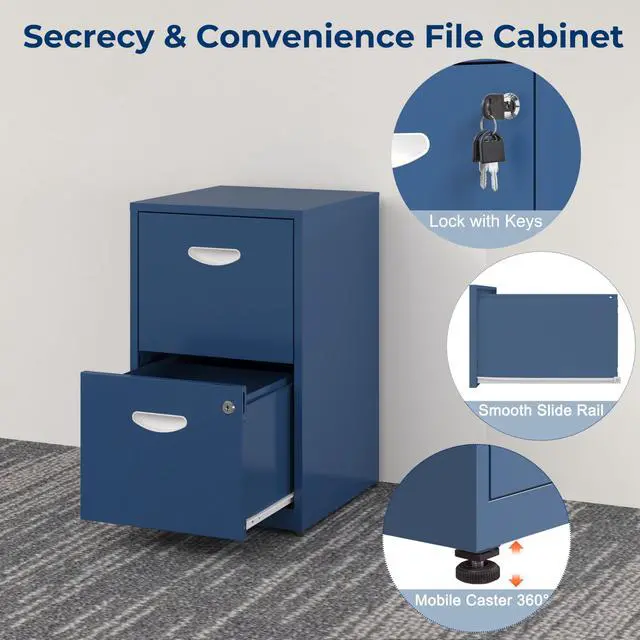 Alt view image 6 of 7 - 2 Drawer File Cabinet with Lock, Metal Filing Cabinet for Office | Small Filing Cabinet Under Desk Storage, Printer Stand, for Letters and File Boxes, Assembly Required, Blue