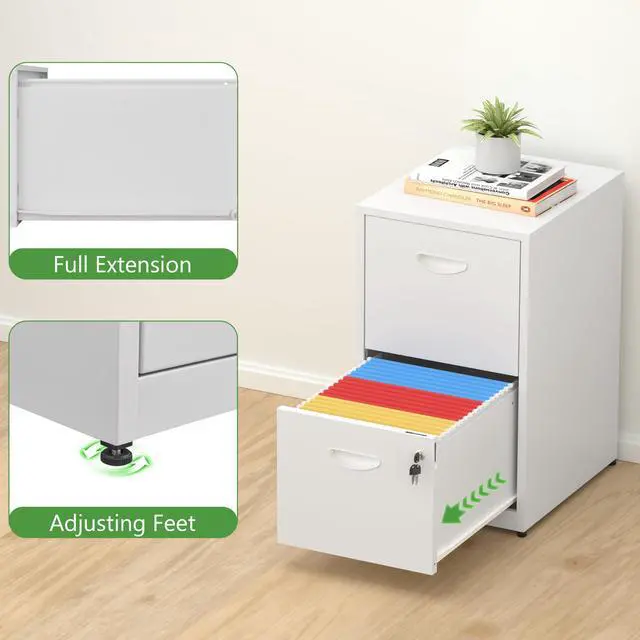 Alt view image 5 of 7 - 2 Drawer File Cabinet with Lock,White Small Filing Cabinet for Home Office, Metal Vertical File Under Desk Cabinets for A4/Letter,Assembly Required