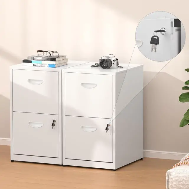 Alt view image 6 of 7 - 2 Drawer File Cabinet with Lock,White Small Filing Cabinet for Home Office, Metal Vertical File Under Desk Cabinets for A4/Letter,Assembly Required