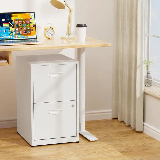 Alt view image 7 of 7 - 2 Drawer File Cabinet with Lock,White Small Filing Cabinet for Home Office, Metal Vertical File Under Desk Cabinets for A4/Letter,Assembly Required