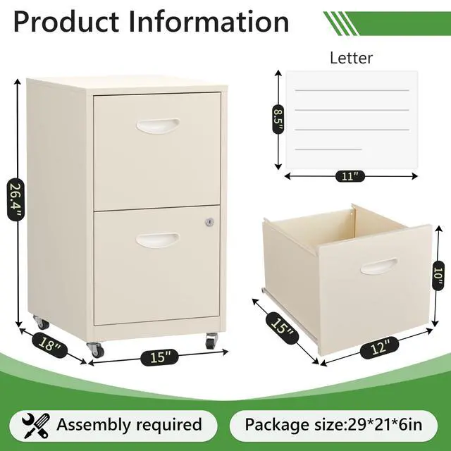 Alt view image 3 of 7 - 2 Drawer Rolling File Cabinet with Lock,Filing Cabinets for Home Office,Two Drawer File Cabinet, Mobile Under Desk Cabinets,Printer Stand with Wheels Fit Letter/A4,Assembly Required