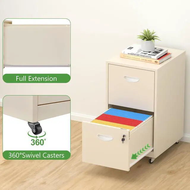 Alt view image 5 of 7 - 2 Drawer Rolling File Cabinet with Lock,Filing Cabinets for Home Office,Two Drawer File Cabinet, Mobile Under Desk Cabinets,Printer Stand with Wheels Fit Letter/A4,Assembly Required