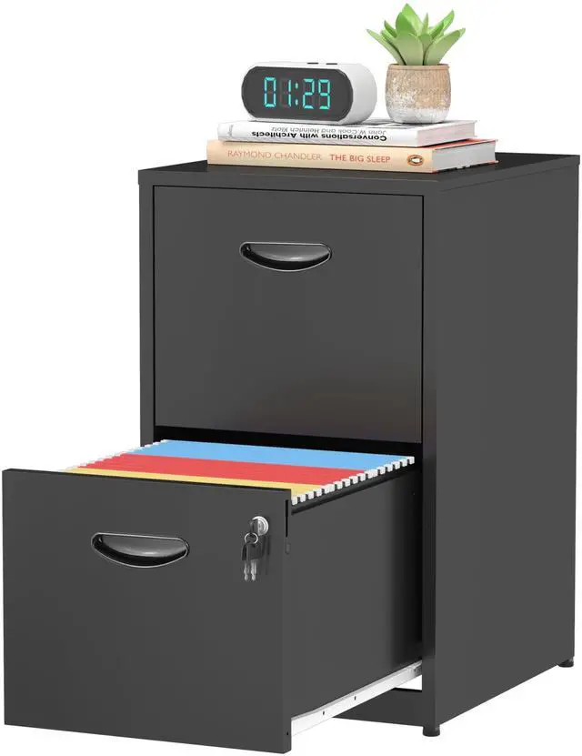 Main image of 2 Drawer File Cabinet with Lock,Black Small Filing Cabinet for Home Office, Metal Vertical File Under Desk Cabinets for A4/Letter,Assembly Required