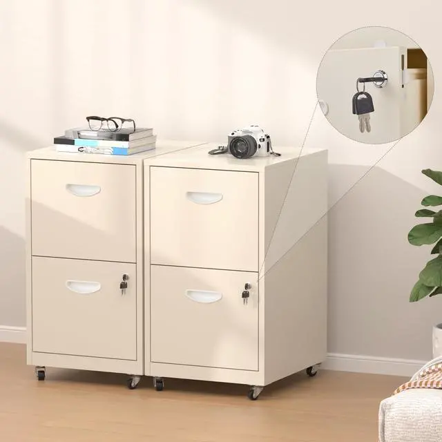 Alt view image 6 of 7 - 2 Drawer Rolling File Cabinet with Lock,Filing Cabinets for Home Office,Two Drawer File Cabinet, Mobile Under Desk Cabinets,Printer Stand with Wheels Fit Letter/A4,Assembly Required