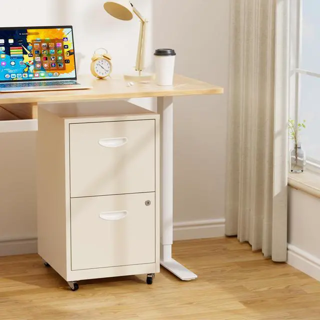 Alt view image 7 of 7 - 2 Drawer Rolling File Cabinet with Lock,Filing Cabinets for Home Office,Two Drawer File Cabinet, Mobile Under Desk Cabinets,Printer Stand with Wheels Fit Letter/A4,Assembly Required