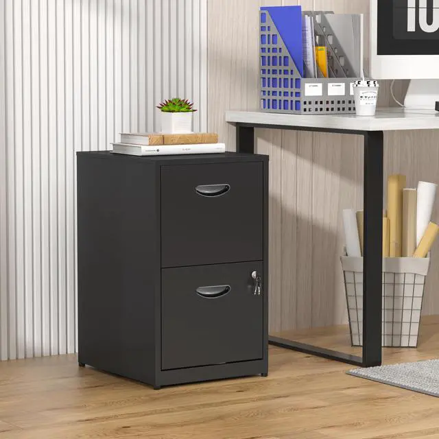 Alt view image 2 of 7 - 2 Drawer File Cabinet with Lock,Black Small Filing Cabinet for Home Office, Metal Vertical File Under Desk Cabinets for A4/Letter,Assembly Required