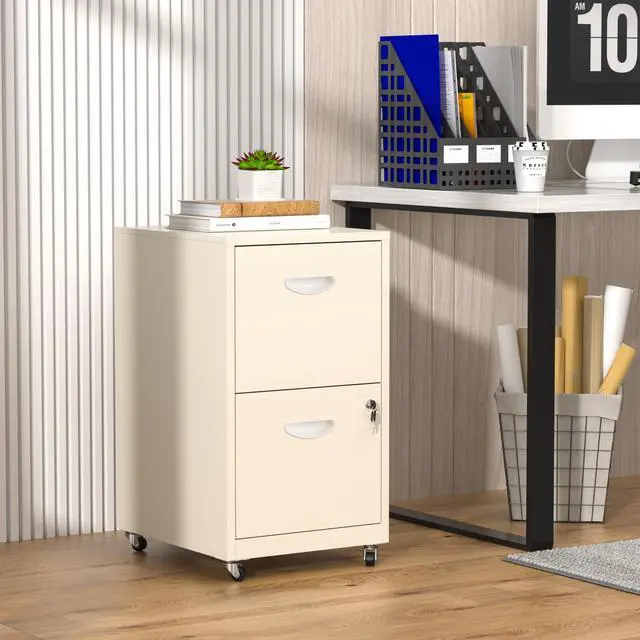 Alt view image 2 of 7 - 2 Drawer Rolling File Cabinet with Lock,Filing Cabinets for Home Office,Two Drawer File Cabinet, Mobile Under Desk Cabinets,Printer Stand with Wheels Fit Letter/A4,Assembly Required