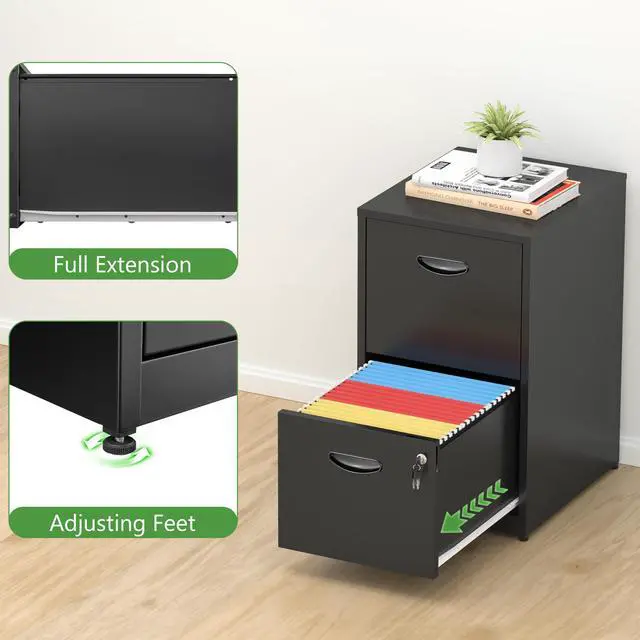 Alt view image 5 of 7 - 2 Drawer File Cabinet with Lock,Black Small Filing Cabinet for Home Office, Metal Vertical File Under Desk Cabinets for A4/Letter,Assembly Required