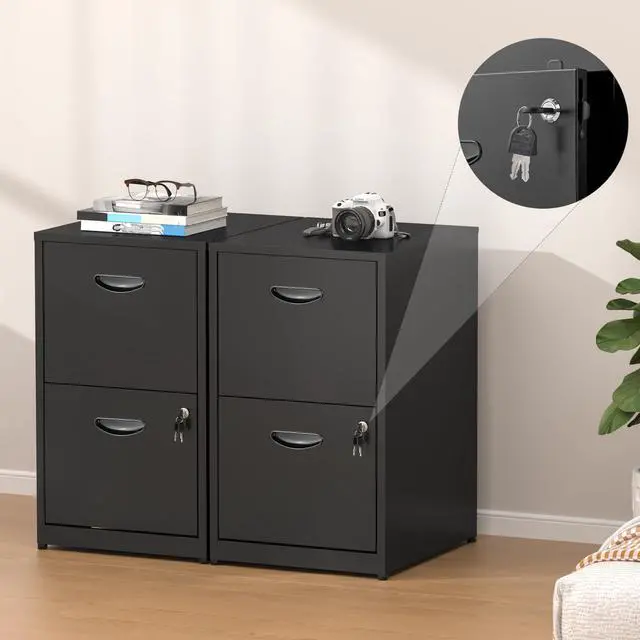Alt view image 6 of 7 - 2 Drawer File Cabinet with Lock,Black Small Filing Cabinet for Home Office, Metal Vertical File Under Desk Cabinets for A4/Letter,Assembly Required