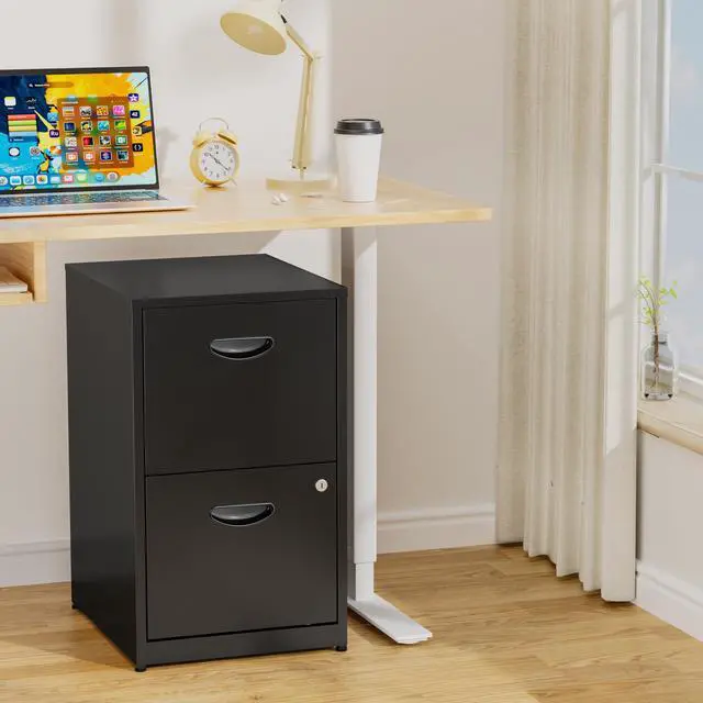 Alt view image 7 of 7 - 2 Drawer File Cabinet with Lock,Black Small Filing Cabinet for Home Office, Metal Vertical File Under Desk Cabinets for A4/Letter,Assembly Required