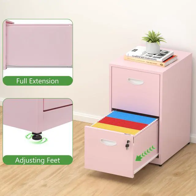 Alt view image 5 of 7 - 2 Drawer File Cabinet with Lock,Small Filing Cabinet for Home Office,Metal Vertical File Under Desk Cabinets for A4/Letter,Assembly Required,Pink