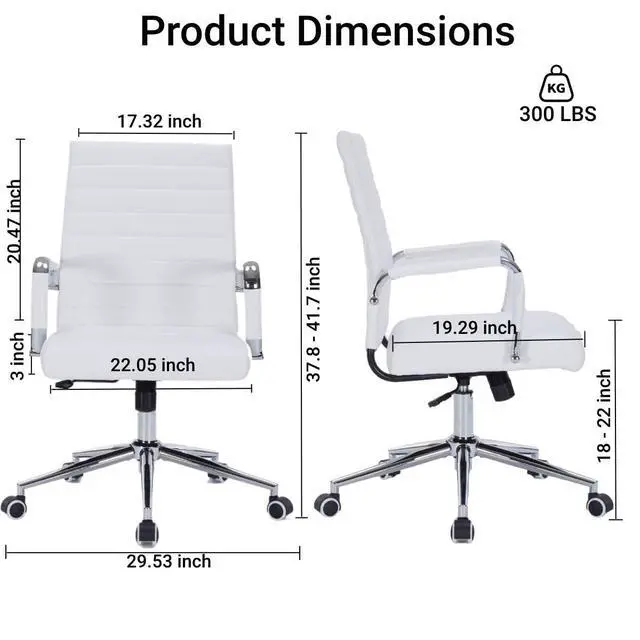Alt view image 3 of 7 - White Desk Chair with Wheels, Leather Office Chair with Back | Ergonomic Mid-Back Office Chair with Arms, Executive Swivel Rolling Chair for Office, Home Workspace and Conference Room