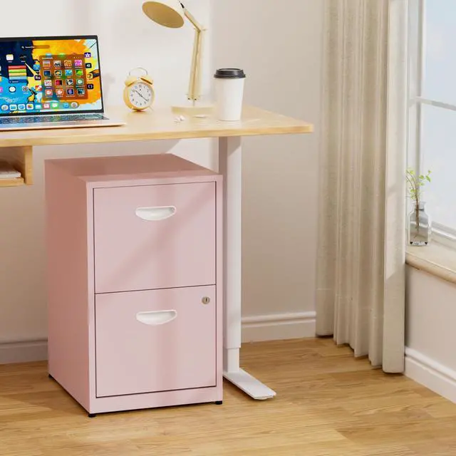 Alt view image 7 of 7 - 2 Drawer File Cabinet with Lock,Small Filing Cabinet for Home Office,Metal Vertical File Under Desk Cabinets for A4/Letter,Assembly Required,Pink