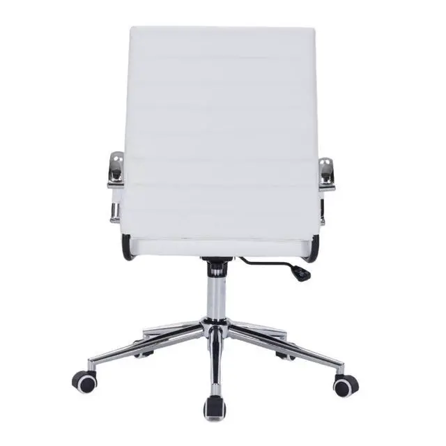 Alt view image 7 of 7 - White Desk Chair with Wheels, Leather Office Chair with Back | Ergonomic Mid-Back Office Chair with Arms, Executive Swivel Rolling Chair for Office, Home Workspace and Conference Room