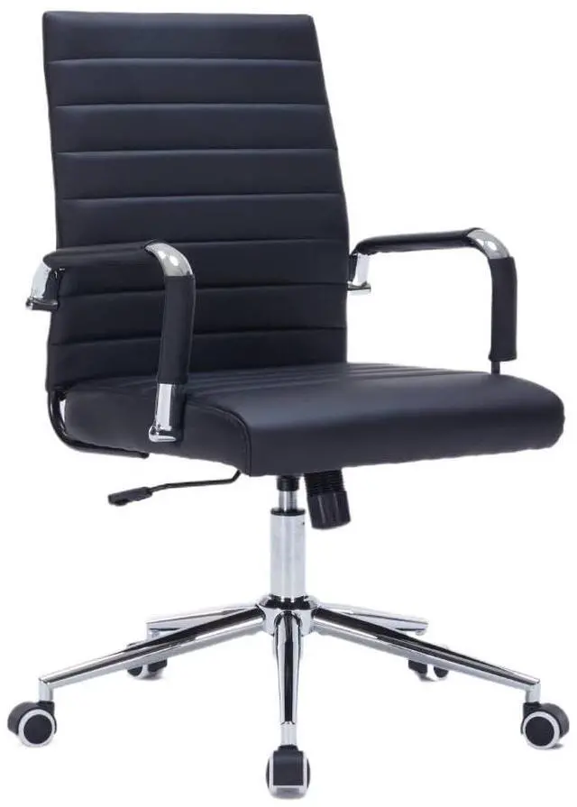Main image of Black Office Desk Chair with Wheels, Swivel Conference Room Chair | Leather Office Chair Back Support, Height Adjustment and Smooth Rolling Casters, Modern Conference Chair for Home Office