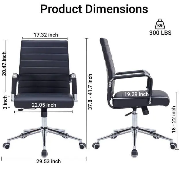 Alt view image 3 of 7 - Black Office Desk Chair with Wheels, Swivel Conference Room Chair | Leather Office Chair Back Support, Height Adjustment and Smooth Rolling Casters, Modern Conference Chair for Home Office