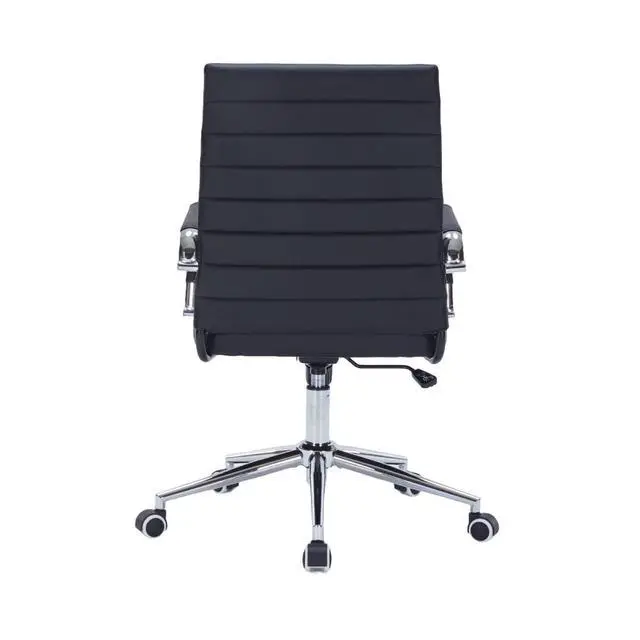 Alt view image 7 of 7 - Black Office Desk Chair with Wheels, Swivel Conference Room Chair | Leather Office Chair Back Support, Height Adjustment and Smooth Rolling Casters, Modern Conference Chair for Home Office