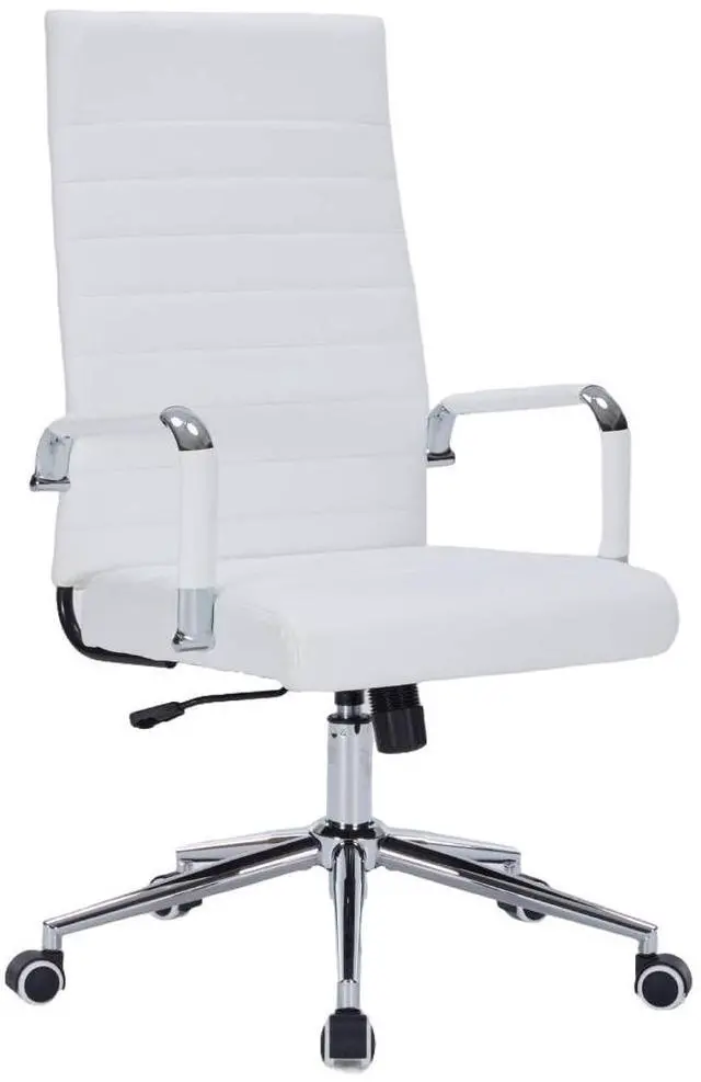 Main image of White Desk Chair with Wheels, Leather Office Chair Back Support | Ergonomic High Back Office Chair with Arms, Executive Swivel Rolling Chair for Office, Home Workspace and Conference Room