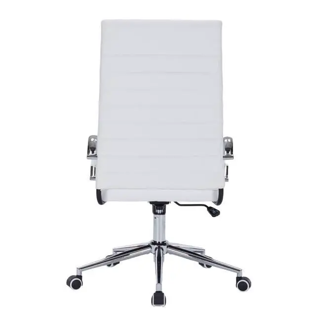 Alt view image 6 of 6 - White Desk Chair with Wheels, Leather Office Chair Back Support | Ergonomic High Back Office Chair with Arms, Executive Swivel Rolling Chair for Office, Home Workspace and Conference Room