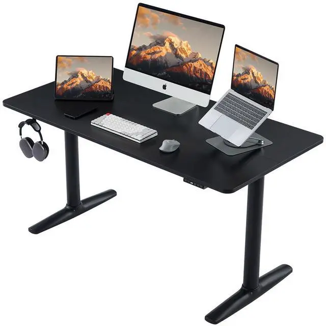Main image of Electric Standing Desk, Height Adjustable Desk with Round Tube Legs, 48 x 24 Inches Memory Sit Stand up Desk, Home Office Workstation (Black Desktop + Black Leg)