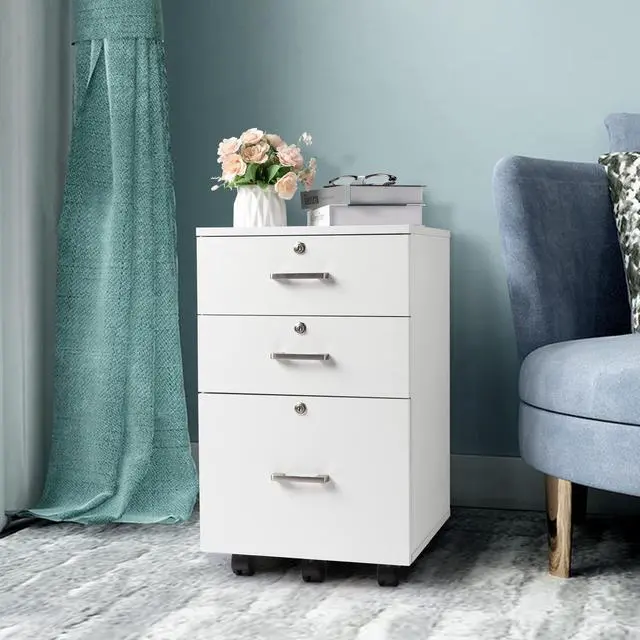 Alt view image 2 of 7 - Wooden File Cabinet, 3 Drawer Vertical File Cabinets with 3 Lock | Printer Stand Mobile Storage Cabinet,Filing Storage Drawer for Home,Office,White(15.75" L x 15.75" W x 26.1" H)