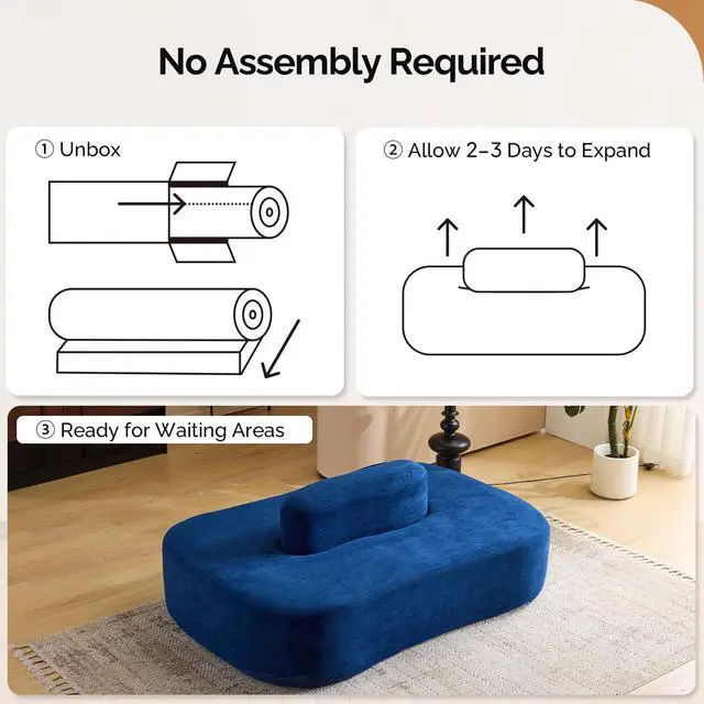 Alt view image 6 of 7 - 71.6'' Double-Sided Plush Waiting Room Bench, Fully Assembled, Seating for 4-6 People, Lobby Furniture for Beauty Salon, SPA & Office Lobby, Blue