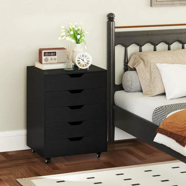 Alt view image 2 of 7 - Byroce 5-Drawer Storage Cabinet with Wheels, Mobile Office Cabinet, Black | Keep files, office supplies and daily essentials organized in five spacious drawers with smooth-rolling lockable wheels