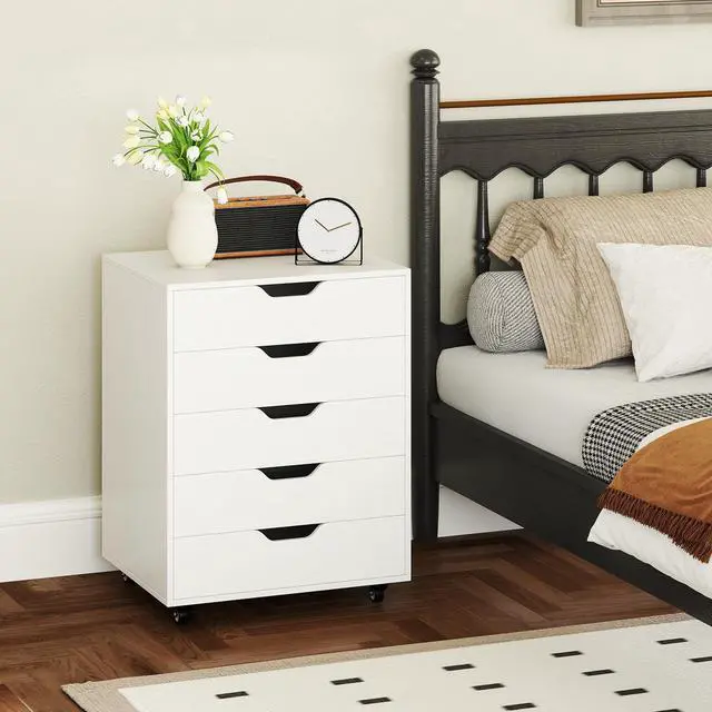 Alt view image 2 of 7 - Byroce 5-Drawer Storage Cabinet with Wheels, Mobile Office Cabinet, White | Keep files, office supplies and daily essentials organized in five spacious drawers with smooth-rolling lockable wheels