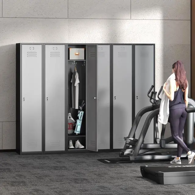 Alt view image 2 of 6 - Metal Locker with Keys, Metal Employee Lockers with Hooks | for School Office Gym Garage Home, Steel Storage Locker Cabinet, Assembly Required, Black Gray