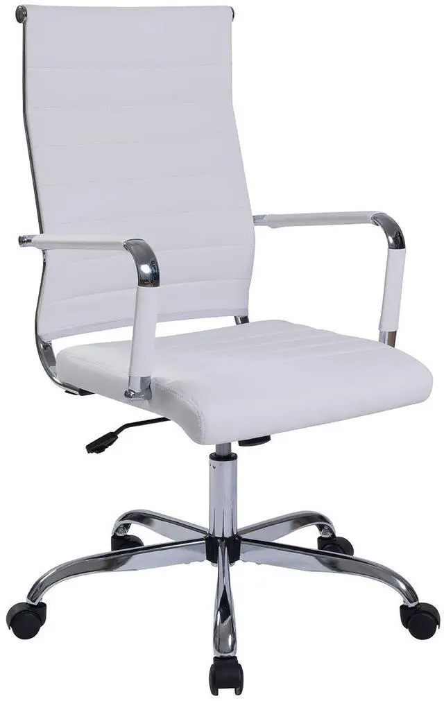 Main image of Office Desk Chair, White Leather Comference Rolling Task Chairs